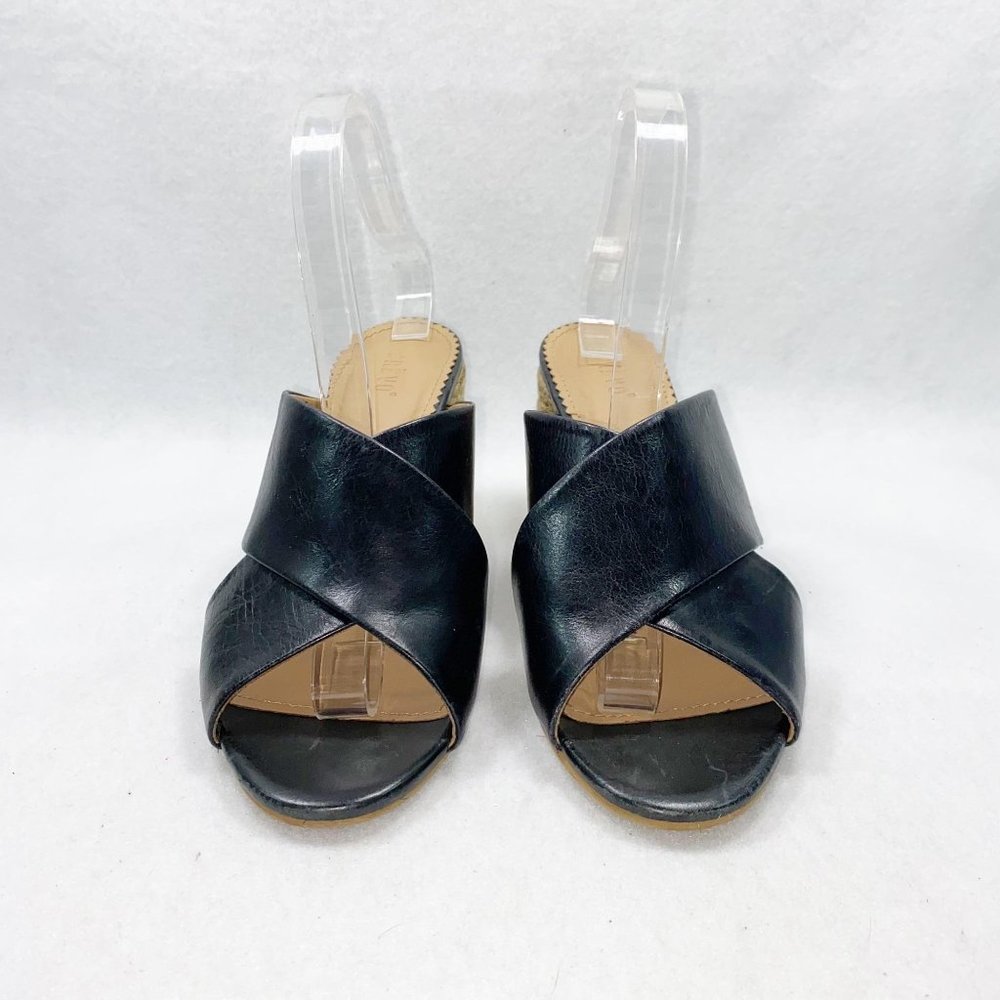 CREVO Presley Black Leather Round Jute Heel Slide Sandals 9 - Picture 6 of 11